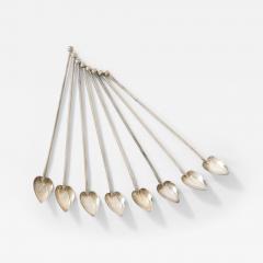 8 Sterling Silver Cocktail Heart Shaped Spoons Straws - 3426242