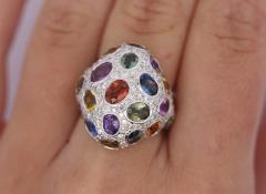 9 31 CTTW Mixed Color Sapphire Amethyst Garnet Diamond Cluster Ring - 3696376