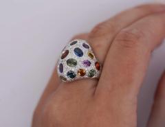 9 31 CTTW Mixed Color Sapphire Amethyst Garnet Diamond Cluster Ring - 3696381