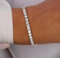 9 5 Carat Round Emerald Cut Center Lab Diamond Tennis Bracelet in 18K - 3707346