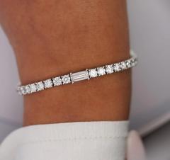 9 5 Carat Round Emerald Cut Center Lab Diamond Tennis Bracelet in 18K - 3707348