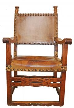 A 17th Century Continental Walnut and Leather Baroque Armchair - 3554648