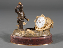 A 19TH CENTURY FRENCH GILT BRONZE ROUGE MARBLE DESK CLOCK INKWELL - 3538033