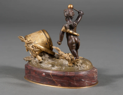 A 19TH CENTURY FRENCH GILT BRONZE ROUGE MARBLE DESK CLOCK INKWELL - 3538107