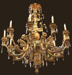 A 19th Century 10 Light Italian Giltwood Wrought Iron and Crystal Chandelier - 3208990