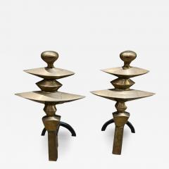 A 20th Century pair of Brass Giacometti Chenets Andirons - 3907822