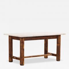 A Belgian Pine Table with White Marble Top C 1900  - 4371505