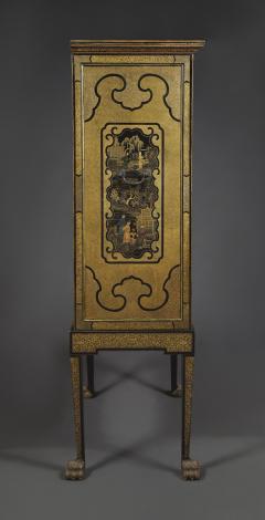 A Black Lacquer Polychrome And Two Color Gilt Cabinet On Original Stand - 1376020