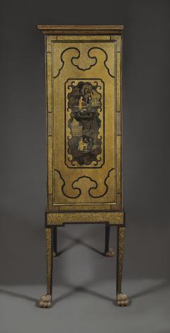 A Black Lacquer Polychrome And Two Color Gilt Cabinet On Original Stand - 1376021