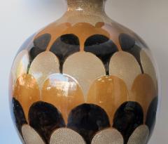 A Bold Pair of Italian Handmade Ceramic Lamps with Imbricating Glaze - 404348