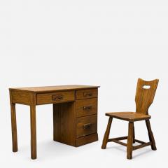 A Brandt Ranch Oak Furniture A Brandt Ranch Oak Oak Writing Desk and Chair USA 1950s - 4426572