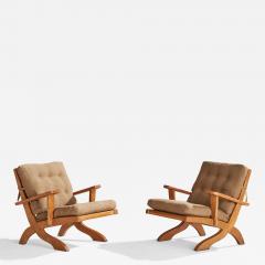 A Brandt Ranch Oak Lounge Chairs with Fabric and Oak USA 1950s - 4767718