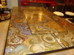 A Brass Modernist Dining Table with an Agate Marble Top - 256598