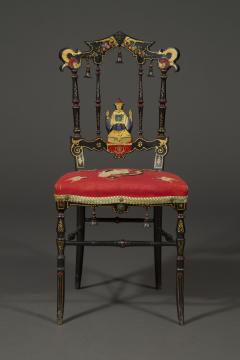 A CHARMING PAIR OF BLACK LACQUER AND POLYCHROME PAINTED CHINOISERIE SIDE CHAIRS - 3702668