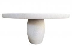 A Carved French Limestone Round Dining Center Table with Barrel form Base - 3476844