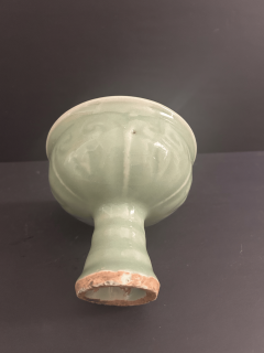 A Carved Longquan Celadon Stem Cup from the Yuan Dynasty - 4086506