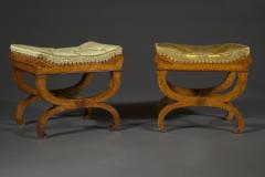 A Charming pair of birds eye maple and amaranth inlaid X form stools - 4766123