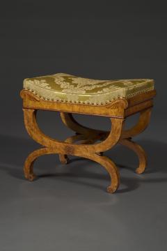 A Charming pair of birds eye maple and amaranth inlaid X form stools - 4766144