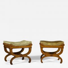 A Charming pair of birds eye maple and amaranth inlaid X form stools - 4766430