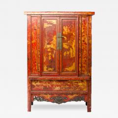 A Chinoiserie red lacquered wardrobe 19th C  - 4227316