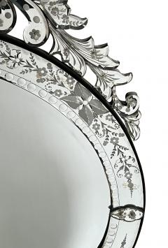 A Custom Venetian Style Circular Mirror with Ornate Butterfly and Floral Crest - 3470031