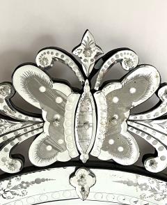 A Custom Venetian Style Circular Mirror with Ornate Butterfly and Floral Crest - 3470034