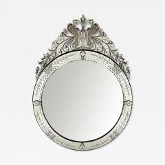 A Custom Venetian Style Circular Mirror with Ornate Butterfly and Floral Crest - 3475199