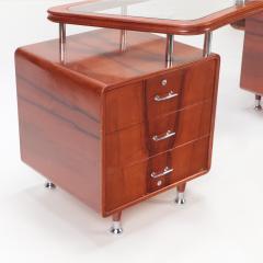 A Double pedestal glass and wood Desk with chrome mounts C 1960  - 2534753