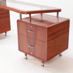 A Double pedestal glass and wood Desk with chrome mounts C 1960  - 2534754