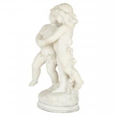 A Duch 19th Century white marble group of two cherubs by A Duch  - 1641552