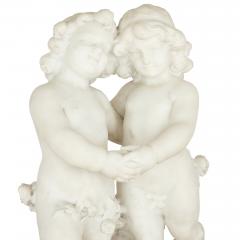 A Duch 19th Century white marble group of two cherubs by A Duch  - 1641558