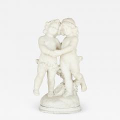 A Duch 19th Century white marble group of two cherubs by A Duch  - 1645437