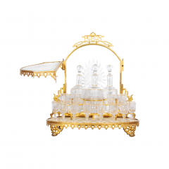 A FINE FRENCH BACCARAT GILT BRONZE CRYSTAL CHINOISERIE DECORATED LIQOUR SET - 3538268