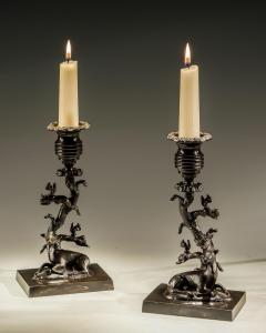 A FINE PAIR OF GILT BRONZED STAG DOE CANDLESTICKS - 3791026