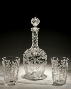 A FINELY DECORATED DECANTER WITH MATCHING TUMBLERS - 3793678