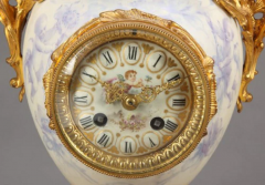 A FRENCH SEVRES STYLE WHITE PORCELAIN GILT BRONZE CLOCK GARNITURE - 3566137