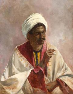 A Ferres Portrait of a Moorish Man Smoking Orientalist Painting 19th century - 2213679