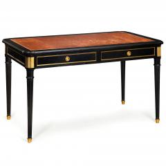 A Fine Black Louis XVI Style Leather Writing Table Desk Bureau Plat ca 1950 - 4446163