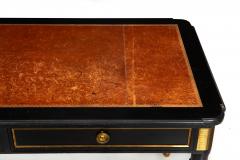 A Fine Black Louis XVI Style Leather Writing Table Desk Bureau Plat ca 1950 - 4446168