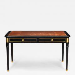 A Fine Black Louis XVI Style Leather Writing Table Desk Bureau Plat ca 1950 - 4446173