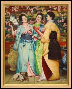 A Fine French Japonisme Oil on Canvas Painting of Three Geishas C 1900 - 3880447