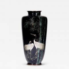 A Fine Large Japanese Cloisonne Enamel Cobalt Blue Vase with Cranes Hayashi - 4092603