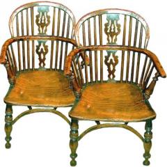 A Fine Pair of 18th Century English Yew Wood Windsor Chairs - 3353702