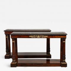 A Fine Pair of Late Regency Rosewood Console Tables with Fossil Marble Tops - 610880