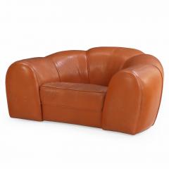 A French Bulbous Croissant shaped Leather Chair C 1985  - 4469136