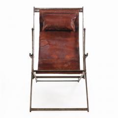 A French Folding Iron and Leather Lounge Chair C 1970  - 4271199