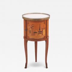 A French Louis XV style mixed woods marble top work table nightstand C 1940  - 4140775