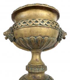 A French Louis XVI Style Brass Pedestal Urn with Lion Mask Handles - 2986443