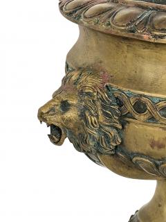 A French Louis XVI Style Brass Pedestal Urn with Lion Mask Handles - 2986448