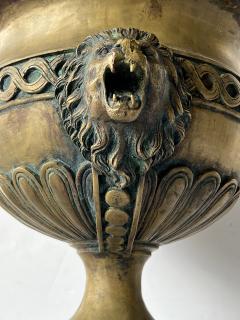 A French Louis XVI Style Brass Pedestal Urn with Lion Mask Handles - 2986449